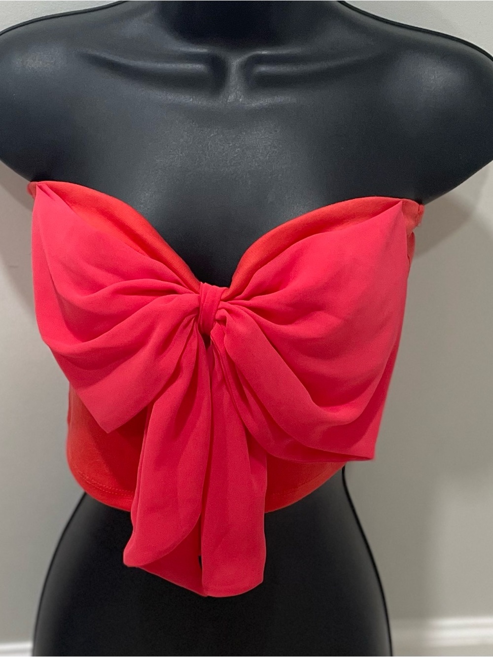 Old School A’gaci Vibrant Coral Pink Tube Top Bandeau Bow Strapless Statement